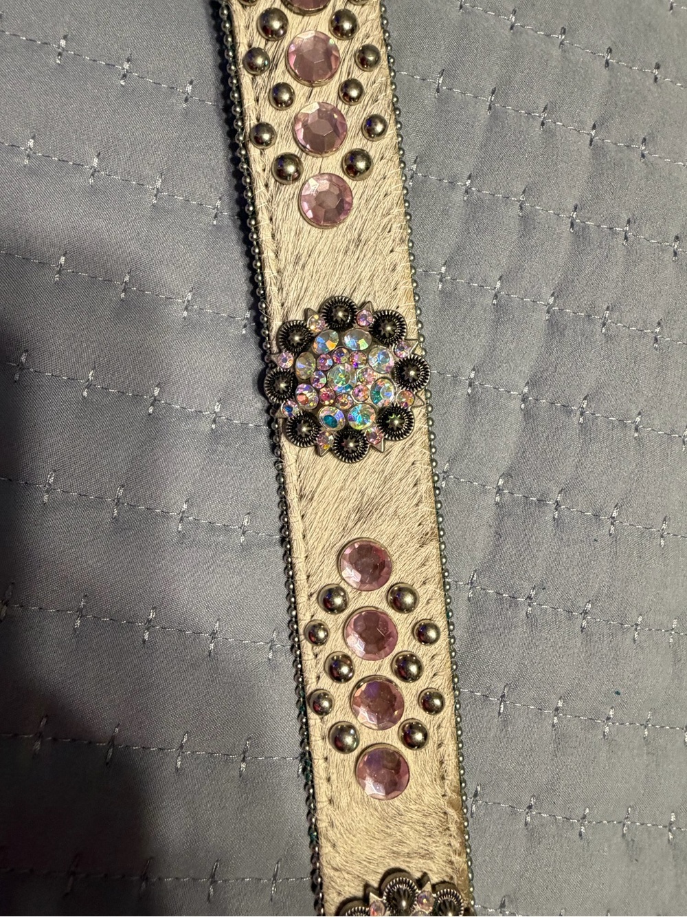 Western-Style Women’s Belt with rhinestones Pink Cowhide genuine leather - Picture 9 of 12